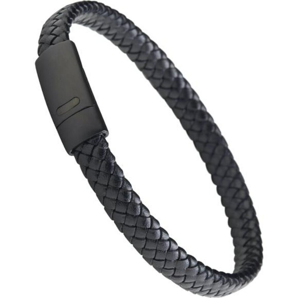 Luxar Mens Black Leather Bracelet Stainless Steel Clasp Minimalist Jewelry